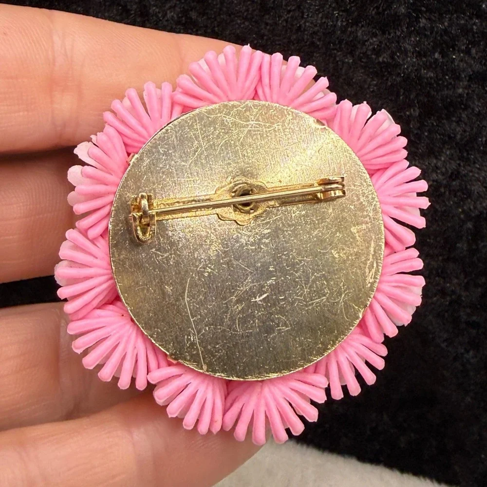 Vintage Flower Brooch Pink Dome
